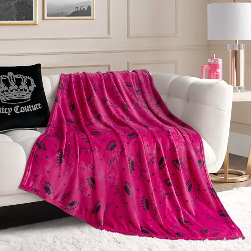 Image of Juicy Couture Luxurious Throw Blanket for Couch - 50” x 70” Inches - Crown Royal Blanket - Plush & Cozy Throw Blanket - Decorative Blankets for Sofas, Throws for Chairs, and Beds – Hot Pink