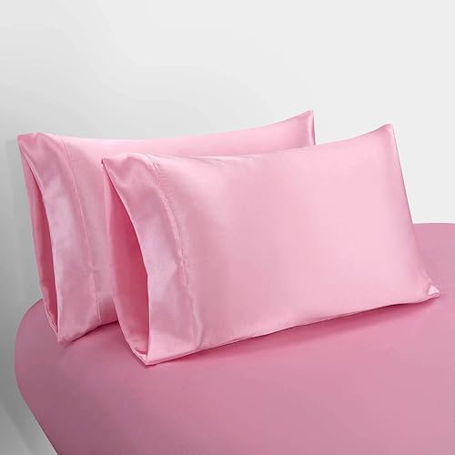 Miniatura 3 de Homiest 3pcs Satin Sheets Set Luxury Silky Satin Bedding Set with Deep Pocket, 1 Fitted Sheet + 1 Flat Sheet + 1 Pillowcases (Twin Size, Pink)