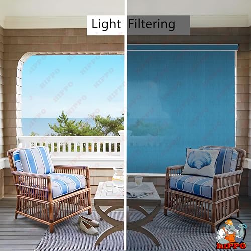 Image of HIPPO 180 GSM HDPE Outdoor Balcony Roller Blind with UV & Dust Protection- Smooth Corded Roll-Up & Down System, Light Filtering Shade for Balcony & Garden Use (Greece-Blues, 3FTX8FT)
