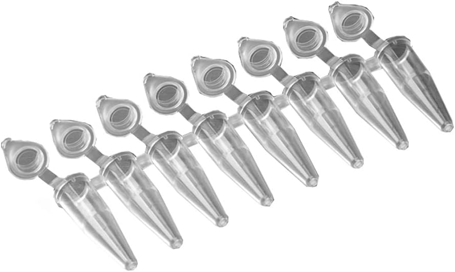 Axygen PCR-0208-AF-C Polypropylene PCR Tube Strip with Attached Flat Caps, 8 Tube Strips and Caps, Clear, Non-Sterile, 0.2 ml (Pack of 125)
