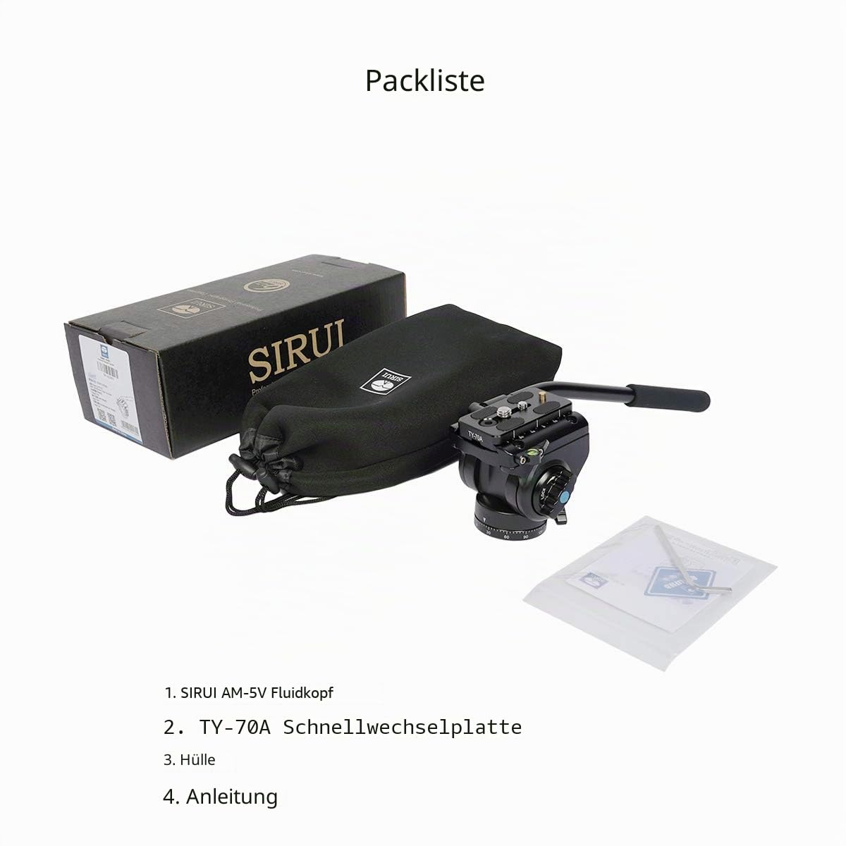 SIRUI AM-5V Fluid Video Kopf Leichtgewicht, 360° Panorama Schwenkneiger mit Arca Swiss Schnellwechselplatte, Tragkraft 3kg für Videokamera, DSLR Kamera