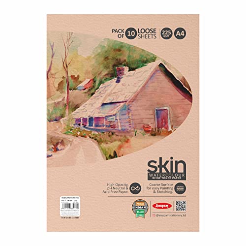 Image of Anupam Skin Watercolour Beige Toned Paper - Acid Free - Cold Press Paper - 10 Loose Sheet - 225 GSM - A4