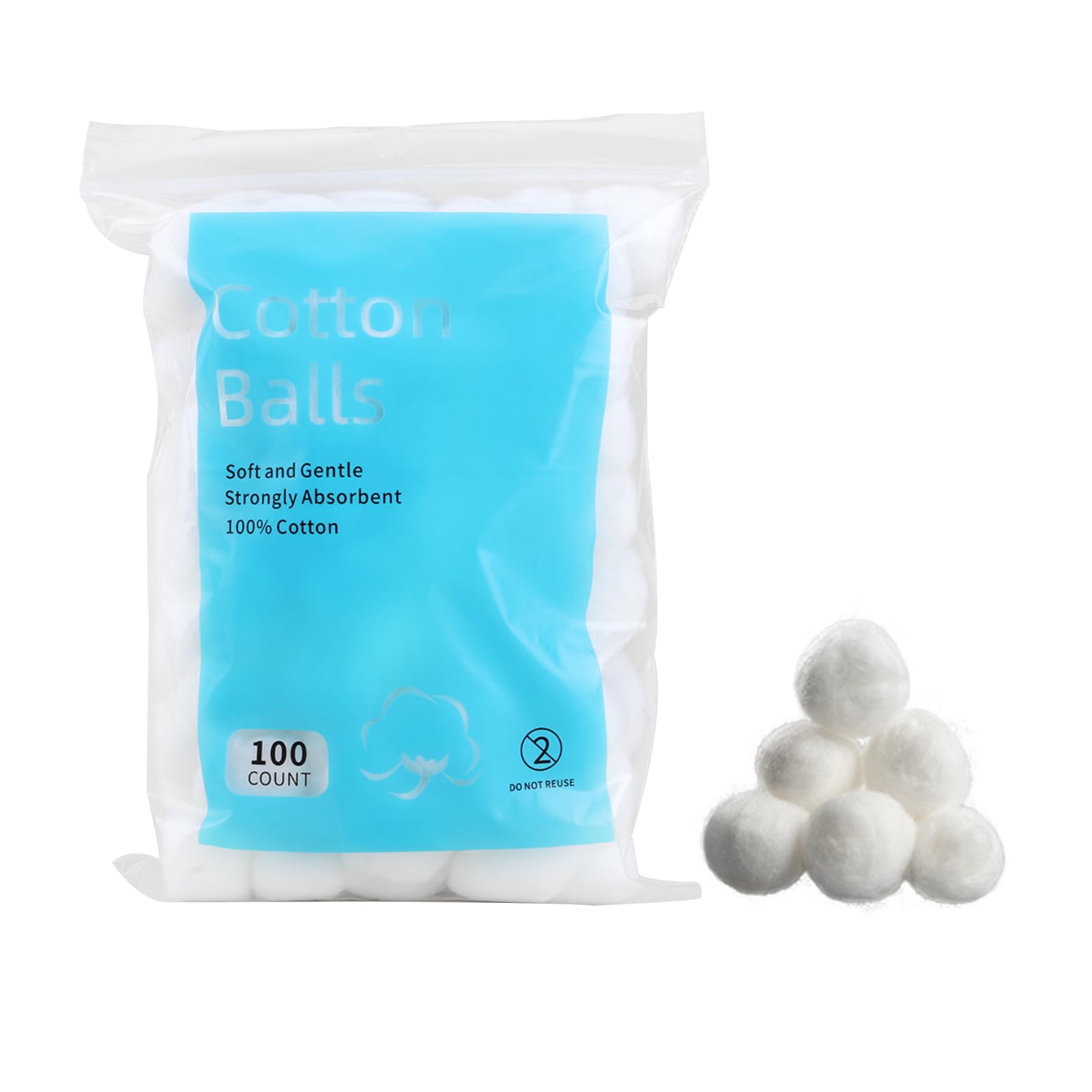 Cotton Balls, Pure Cotton Balls, Absorbent, 100 Count - Soft,Multipurpose Cotton Balls for Makeup Removal (0.4g/ball）, White