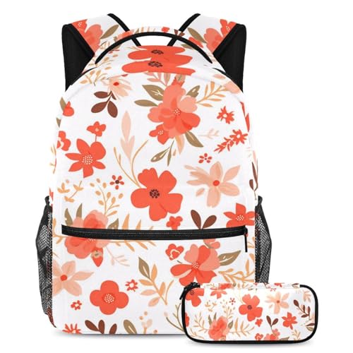 Sac à dos et sac à livres de voyage à grande capacité, ensemble scolaire 3 pièces motif floral