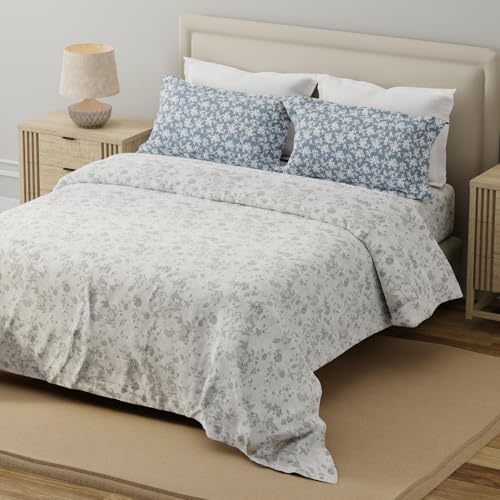 Image of Layers 100% Cotton for Double Size Bed | 120 TC Floral, Soft, Breathable, Machine Washable Bedsheet with 2 Pillow Covers | Forever Collection (224 x 254 cm) - Grey