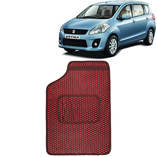 Image of Kingsway Dotted Design Car Floor Foot Mats Universal Fit for Maruti Suzuki Ertiga, Model Year : 2012-2016, Water and Dustproof, Color Red, Set of 5 Pieces