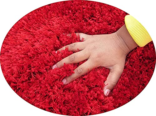 Image of SC Shifa CarpetSoft Round Faux Fur Area Rug with 2 Inch Pile Height Fluffy Plush Circle Carpet (4x4 Feet Red Color)