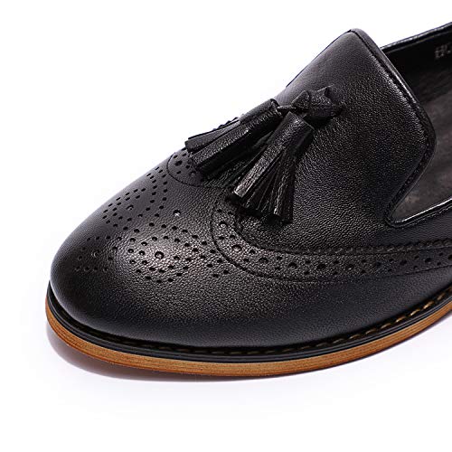Image of Mona flying Women's Leather Tassel Loafers Slip on Brogue Flat Office Shoes