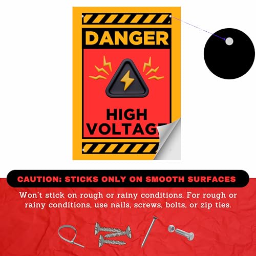 Image of High Voltage Warning Sign Sticker Board 20.5 x 14.5 CM (Pack of 2) | Heavy Duty Safety Sign | Pre-Drilled Corner Holes | Peel & Stick or Screw Fixing | Electrical Danger Alert Sign (High Voltage, Medium -20.5 x 14.5 CM)