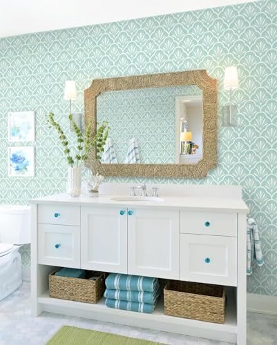 Image of Veki Luxury Floral & Botanical Geometric Wallpaper Mural - Waterproof, Moisture-Proof, Self-Adhesive PVC Wall Sticker for Home & Hotel Decoration (45cm x 300cm) (Light Green)