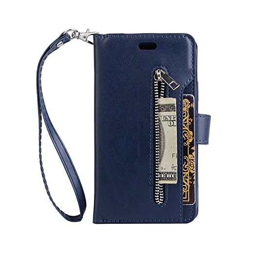 Businda Luxury PU Leather Wallet Case for iPhone 11 6.1 inch 2019, Folio Flip Case with Kickstand Card Holders Hand Lanyard Wristlet,Folding Stand Protective Cover for Apple for iPhone XIR,Blue