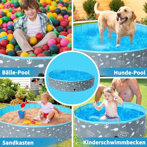 Demigreat Hundepool fur Große Kleine Hunde,80/120/ 160CM Faltbar Hunde Planschbecken, Tragbar & Eco-Friendly PVC Hunde Pool, Ozean