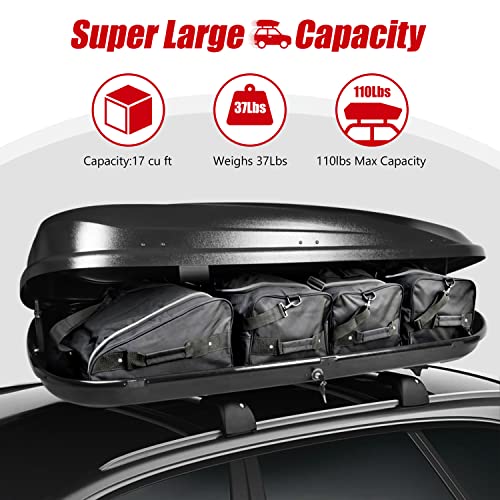 Image of DNA Motoring Extra Long XXL Rooftop Cargo Carrier Box Lockable Heavy Duty Car Top Storage Case w /Lock+Keys, 110Lb Capacity, 17 Cubic Ft.(Textured Black),PT-ZTL-8295-BK