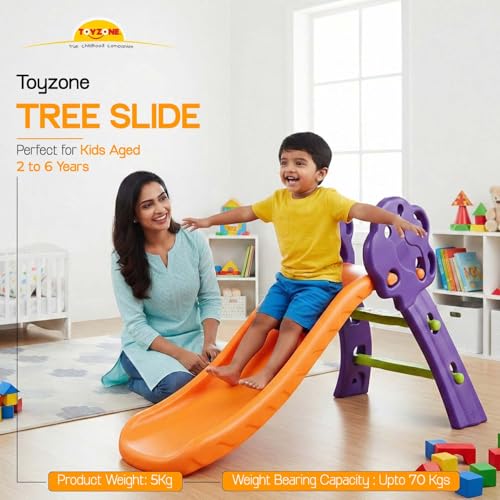 Image of Toyzone Tree Slide - Purple & Orange | Baby Play Slide | Indoor & Outdoor Baby Slider | Easy Assembly | Safe Rounded Design | Kids Slide for 3-5 Years