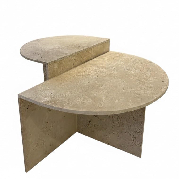 Table basse en travertin véritable d'exception forme demi lune