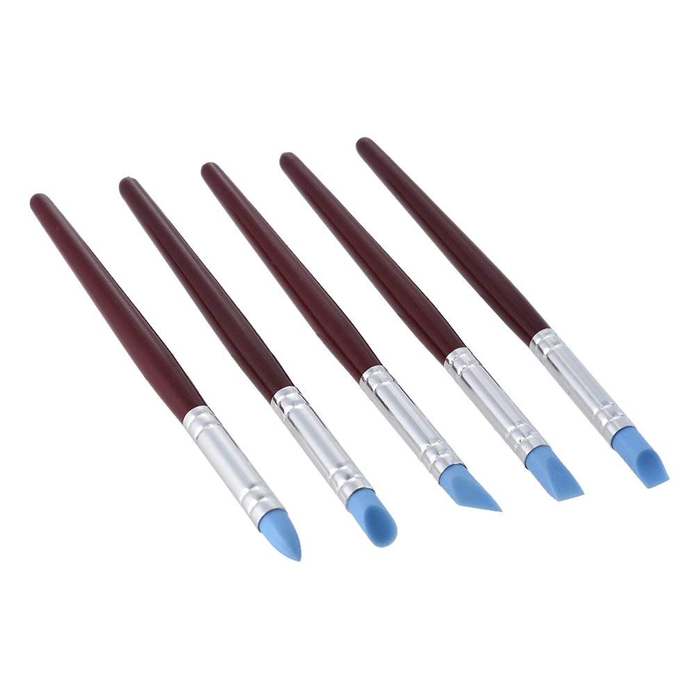 worison Rubber Tip Paint Brushes for Sculpture, Pottery, Color Shaping, Blending, Drawing, Modeling And Remove Fingerprints (Set of 5, Brown), Rubber Bristle 2