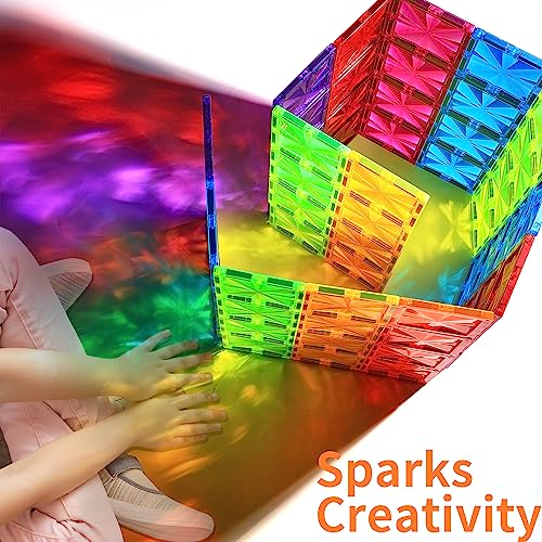 image for PLUMIA Magnetic Tiles Kids Toys, STEM Magnetic Blocks Building Toys fo