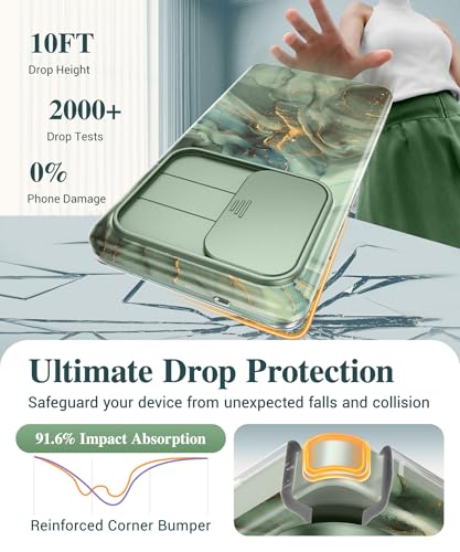 Image of GVIEWIN for Samsung Galaxy S25 Ultra Case, [Slide Camera Cover & Built-in HD Screen Protector] [2 Front Frames] Shockproof Military Grade Protective Marble Phone Case for S25 Ultra 6.9 inch (Desert Dream)