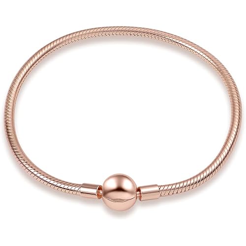 KUNSIR 925 Sterling Silver Snake Chain Bracelet Rose Gold Basic Charm Bracelets for Women Teen