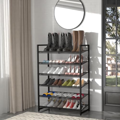 Image of Shoe Rack, 6-Tier Metal Shoe Organizer, Tall Shoe Rack for Closet,entryway,Garage, with Adjustable Flat or Angled Shelves, Holds 18-24 Pairs,Shoes that can accommodate The Whole Family.