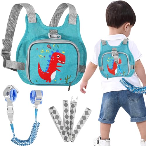 Image of Toddler Harness Leash + Anti Lost Wrist Link, Accmor Dinosaur Baby Harnesses with Kids Leashes for Boys, Cute Child Walking Anti-Lost Holder Bracelet Strap Tether for Outdoor Keep Kid Close (Blue)