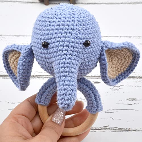 Image of Love Crochet Art Animal Shape Crochet Rattle Cum Soft Toy for Infant, Kids & Babies, Early Age Gift Toys (Elephant - Blue)