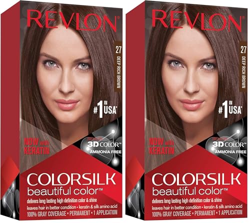 Revlon – Colorsilk Beautiful Color, Coloración Capilar Permanente, con Keratina y Aminoácidos, Color Intenso, Larga Duración, Sin Amoníaco, Resultado Natural, Tono 27 CASTANO CALIDO PROFUNDO
