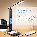 LED Desk Lamp with Wireless Charger, Suitable for Home, Office Dimmable, with USB Charging Port, Built-in Clock, Calendar, Thermometer and Automatic Timing Reading Desk Lamp. - Image 2