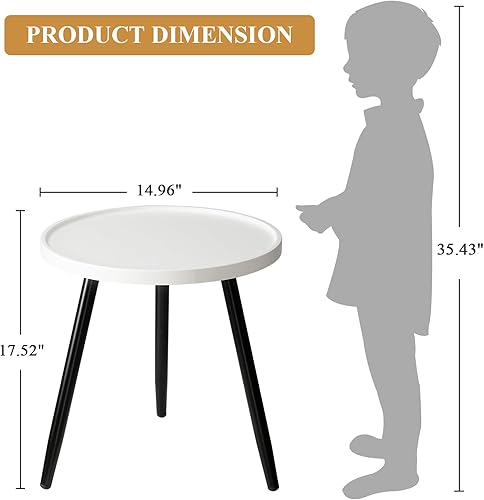Miniatura 3 de danpinera Mesa auxiliar redonda, mesa decorativa con patas de metal con bandeja de madera, mesa auxiliar redonda pequeña para sala de estar,