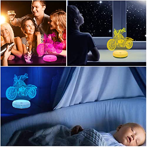 Yklworld Motorcycle Night Light 3D Illusion Lamp Usb Rechargeable Led Motorbike Nightlight 16 Color Change Touch Sensor With Remote, Desk Table Lamp Car Toy Decor For Bedroom Kid Boy Men Birthday Gift #TOP4
