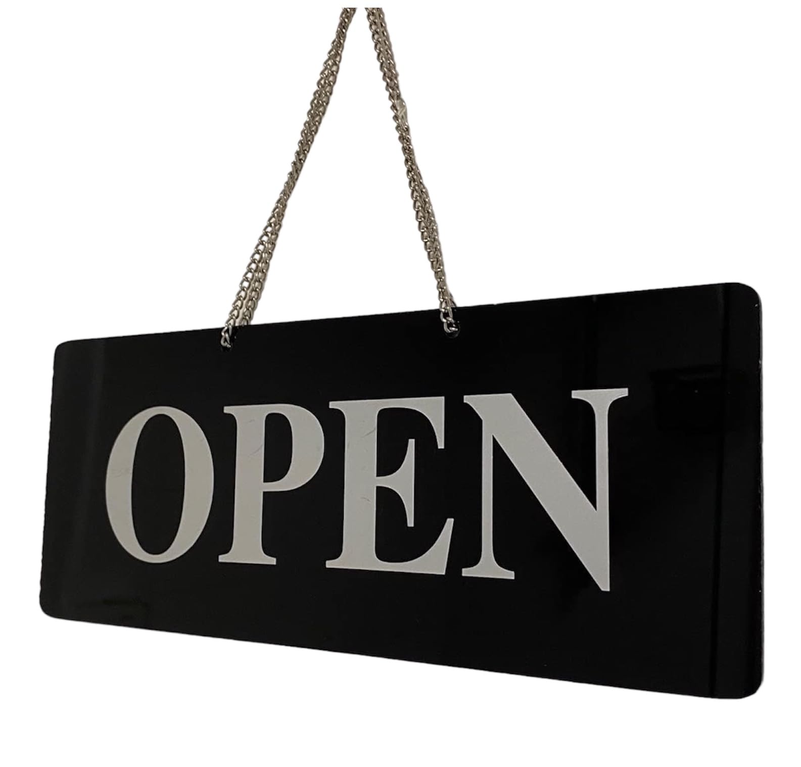 Open Closed Sign with Chain & Suction Rigid-3mm Black Green Blue Red Silver Gold White (Black Silver)