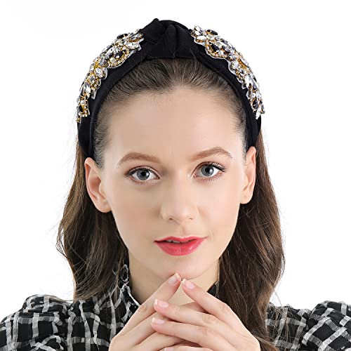Qianxuan Solid Color Wide Headbands For Women Diamond Rhinestone Headbands For Women Top Knot Headband Crystal Handmade Jewelry Girls Hair Accessories Glisten Fashion Hairband #TOP2