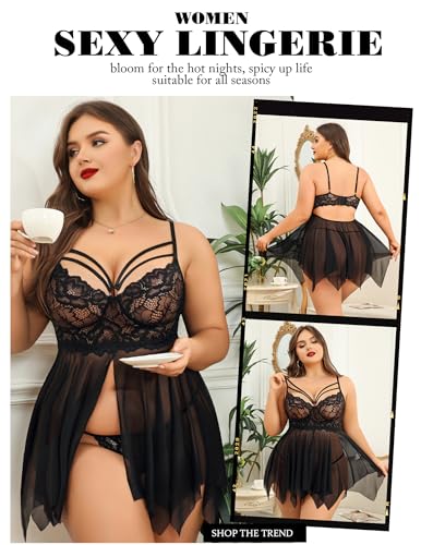 Avidlove Babydoll Lingerie for Women Strappy Nightdress Sexy Nightgowns Bridal Chemise Plus Size Lace Langeray L-4XL4