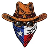 Texas Bandit Embroidered Iron On Patch, Cowboy Hat Texas Flag Bandana Patch, Western Outlaw Sew On Applique for Jacket, Vest, Backpack, Rodeo, Biker Clothing