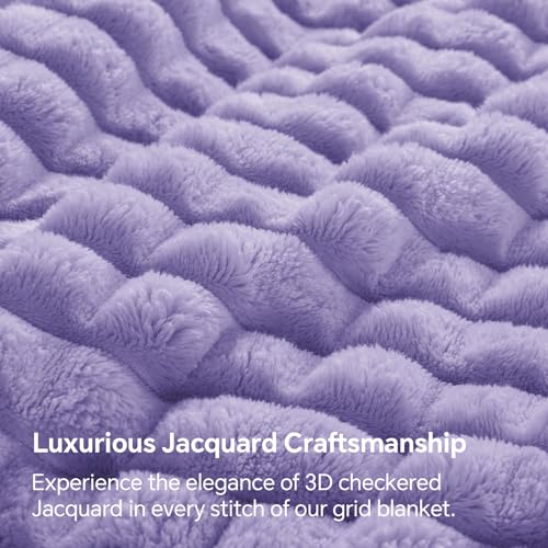 Image of BEDELITE 3D Checked Lavender Fleece Throw Blanket for Couch, 50x60 Inches
