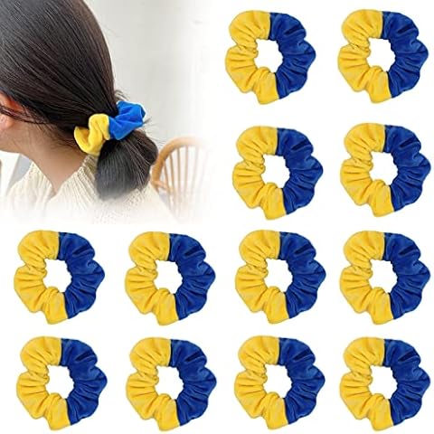 Ukraine Hair Scrunchie - 12Pcs Ukrainian Flag Colours Satin Hair Scrunchies Cover