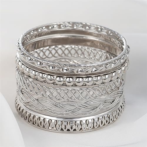 9-12Pcs Bohemian Indian Chunky Stackable Textured Bangle Bracelet Set Multilayer Boho Cable Rhinestone Bead Bracelet for Women Friend Vintage African Wedding Jewelry Birthday Gift2