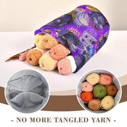Image of Tatenale Crochet Bag Yarn Bag Knitting Project Bag with Pockets and Handle Portable Yarn Storage Organizer Tangle Free 8.3x11 InchCartoon Gorillas Glasses Trends Purple36
