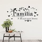 Home Decor Spanish Quote Familia Donde La Vida Empieza Where Life Begins Love Never Ends Wall Sticker Living Room Decoration Bedroom Branch Birds Butterflies Vinyl Decor Wall Mural AFN99 (Black)