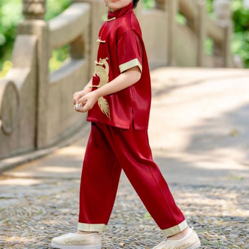 Image of Kids Boys Traditional Chinese Kung Fu Outfit Embroidery Dragon Tang Uniform Martial Arts Suits