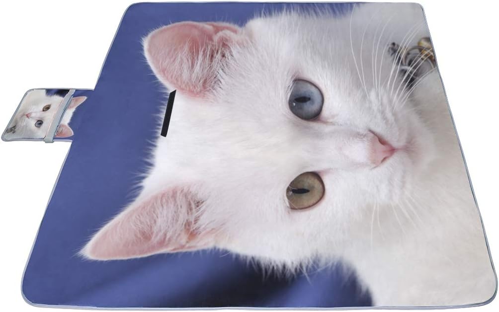 レジャーシート 小柄 白い猫 ピクニック 折りたたみ 撥水 アウトドア クッション マット コンパクト 花見 運動会 キャンプ 遠足