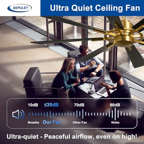 Image of Depuley Ceiling Fan Without Light: 72 Inch Big Indoor Outdoor Fan with Remote APP Control - Large Farmhouse Black Gold Ceiling Fan no Light 8 Blade Reversible Quiet DC Motor Memory Function Timer