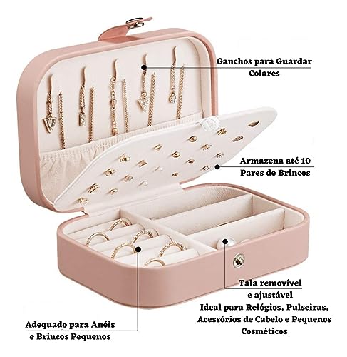 Porta Jóias Portátil em Couro Veludo - Compacto e Resistente Estojo de Viagem para Armazenar Joias,