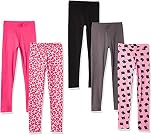 Amazon Essentials Girls' Leggings, Pack of 5, Animal Print/Black/Cat/Dark Grey/Pink, 3 Years