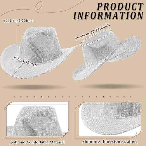Image of Hercicy Rhinestone Cowboy Hat with Diamond Fringe CowHat for Cosplay Wedding circumference between 21.5 and 23.5 inches