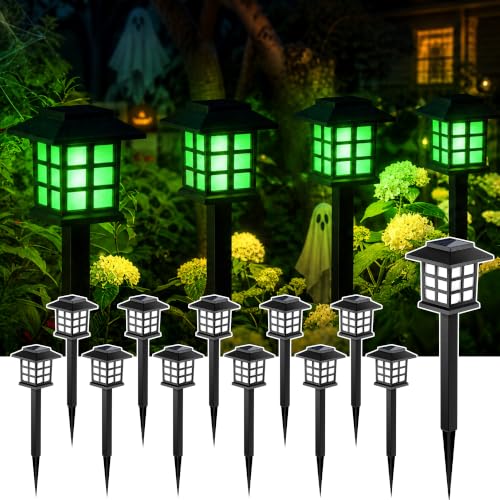 Image of GIGALUMI Halloween Solar Lights Outdoor,12ps Green Halloween Decorations.