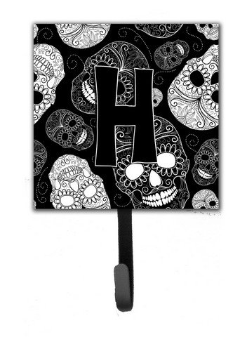 Letter H Day of The Dead Skulls Black Leash & Key Holder