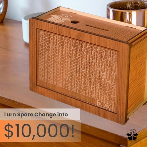 Cash Stash $5,000 Savings Challenge Box – Money Saving Organizer for Adults & Kids – Wooden Piggy Bank with Visual Tracker – Budgeting Gift for Financial Literacy & Goals