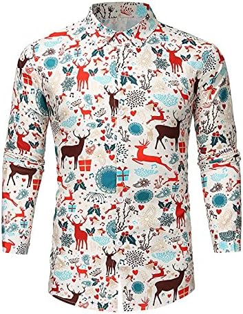 Chemises de Noël pour homme - Imprimé Père Noël - Manches longues - Décontracté - Boutonné - Pour les vacances hawaïennes, A01-bleu., S