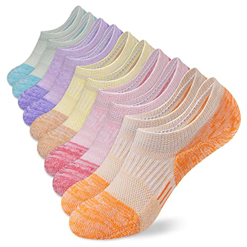Image of Amutost Womens No Show Socks Anti-Slip Cushioned Breathable 5-10Pairs | Silicone heel grips, Arch compression band, Elastic cuffs, Moisture wicking, Size 6-8 /7-9 /9-11, Reduces blisters